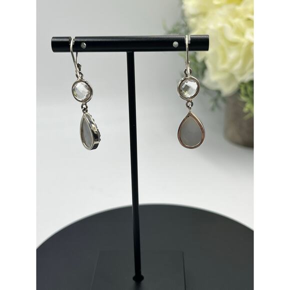 Vintage Sterling Silver 925 Titanium Druzy Clear Rock Quartz Dangle Earrings - Picture 4 of 9